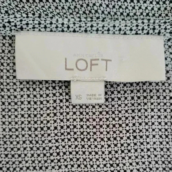 LOFT XS Grey and Black patterned bow neck blouse - Picture 4 of 4